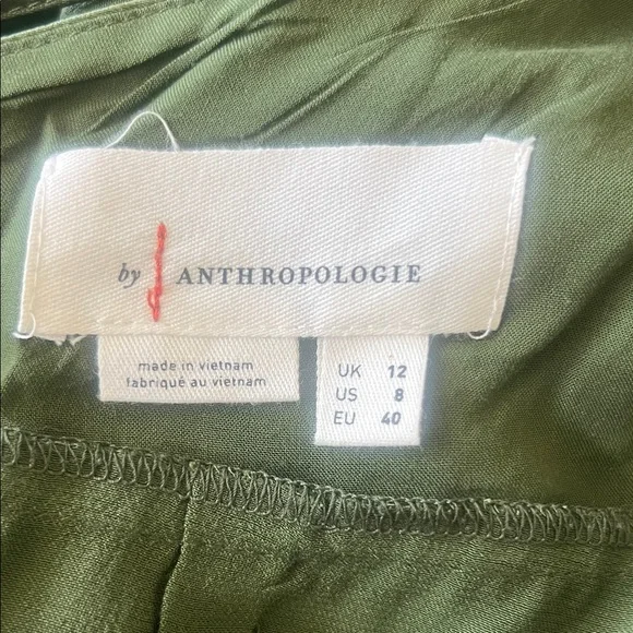 Anthropology Satin Green Jumpsuit Size 8 Wide Leg Strappy Back Elegant Evening